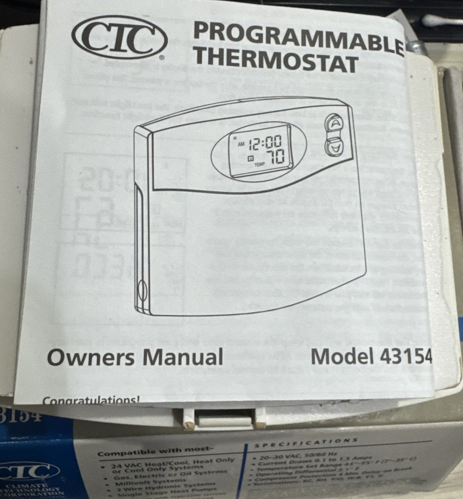 CTC THERMOSTAT 43154A PROGRAMMABLE SINGLE STAGE
