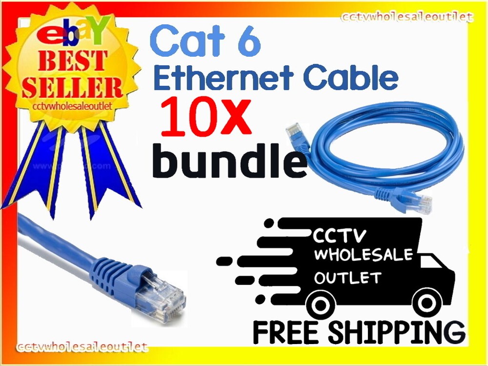 Cat 6 Ethernet Patch 10 Cables Bundle: 0.5ft, 1ft, 3ft, 6ft, 10ft, 25,ft 50ft