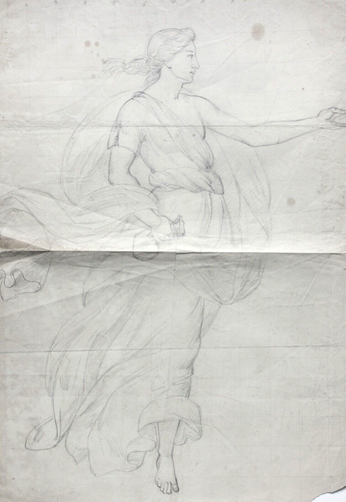 Female Allegory, Dancer, Classicist Drawing Squared 19th century