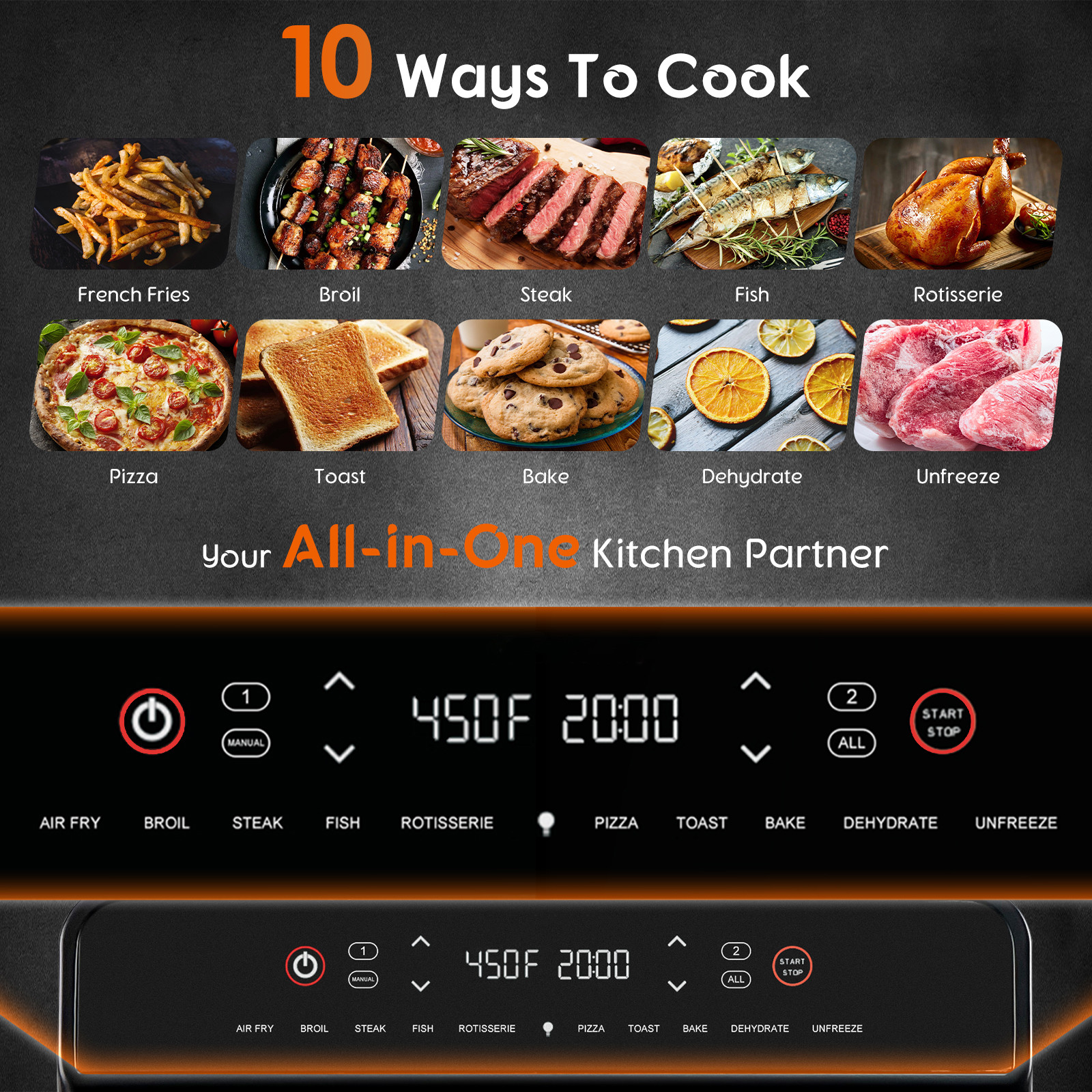 24QT Stainless Steel Dual Zone Air Fryer Oven with Rotisserie,Toaster Oven