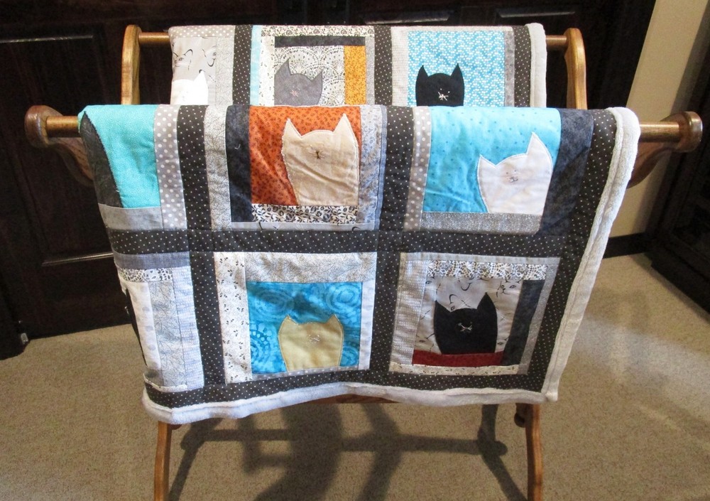 New Handmade Kitty Cat Patchwork Quilt Hand Embroidered Machine Quilted Blanket