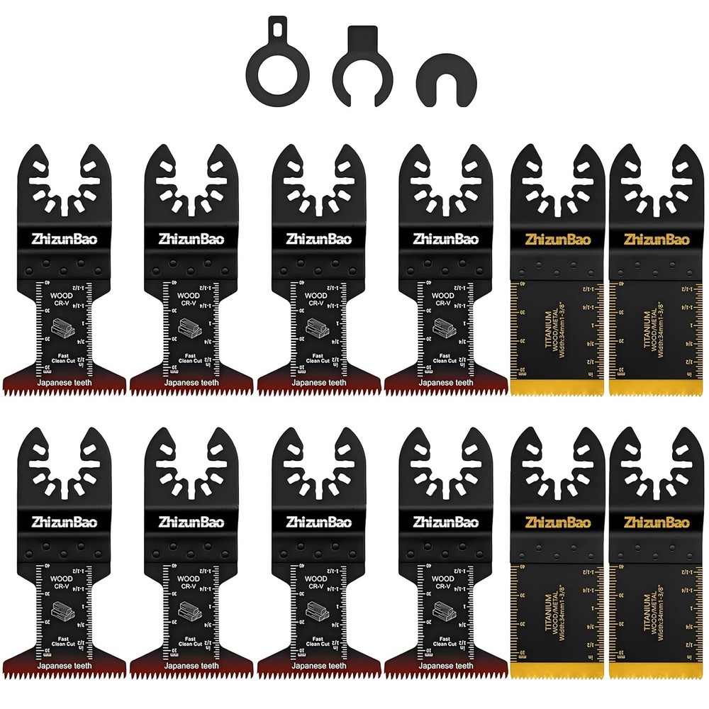 12PCS Titanium Oscillating Saw Blades, Multitool Blades Titanium-12PCS, Black