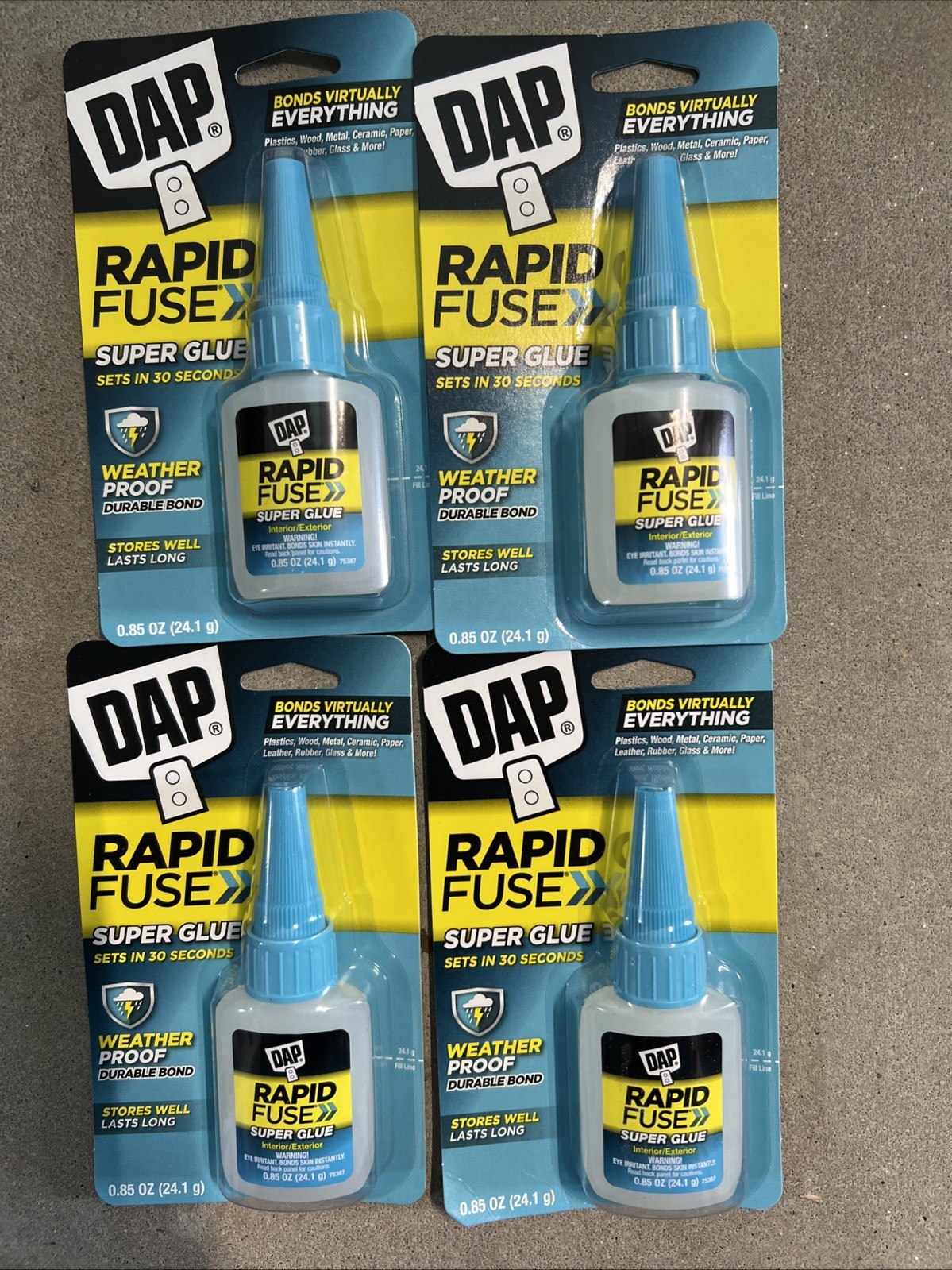 DAP Rapidfuse Super Glue 4 PACKS 0.85 oz Weather Proof NEW Factory Sealed