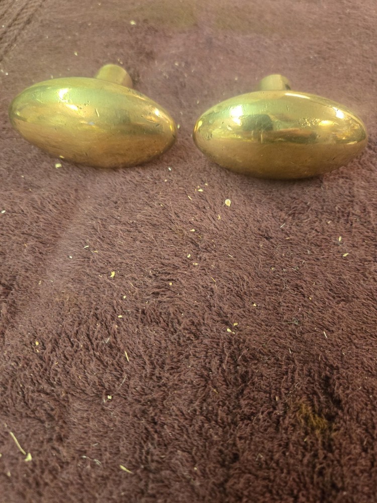 Vintage HEAVY Solid Ornate Oval Brass Door Knobs 1 lb+ 3/8 Square Hole