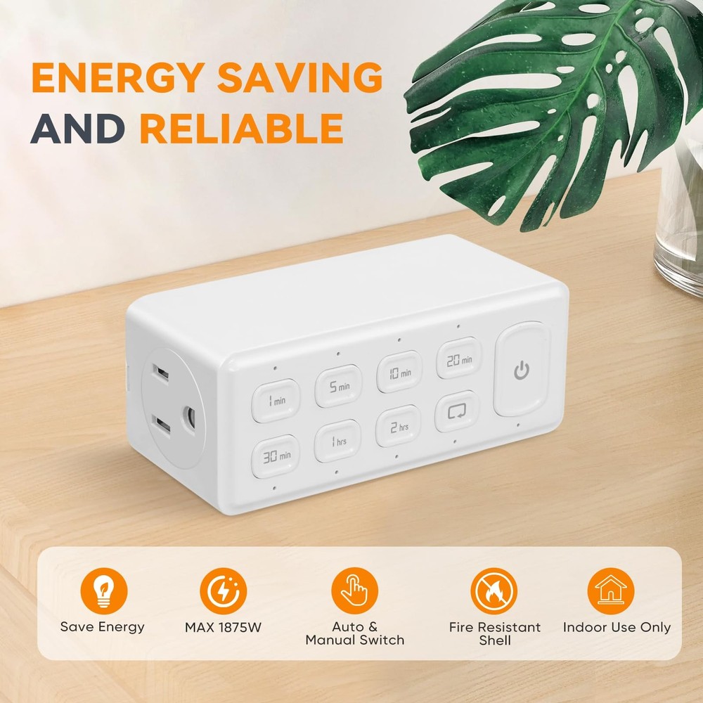 TOPELER Countdown Timer Dual Outlet, Programmable Electrical 2- Pack, White