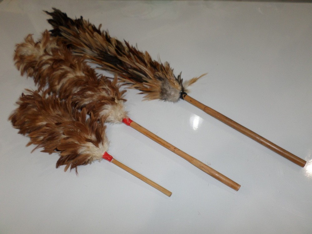 hen and rooster real chicken feathers duster
