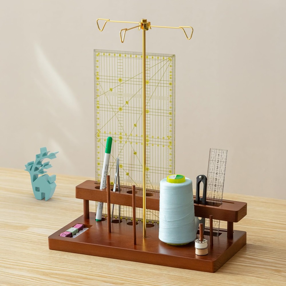 Thread Spool Holder With Sewing Organizer, 3 Spools Holder For Home Sewing Ma...