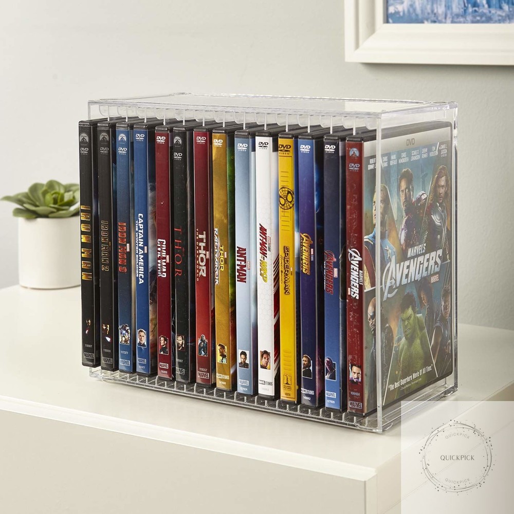 Stackable Clear Plastic DVD Organizer with Rubber Feet Rectangular Holder Perfec