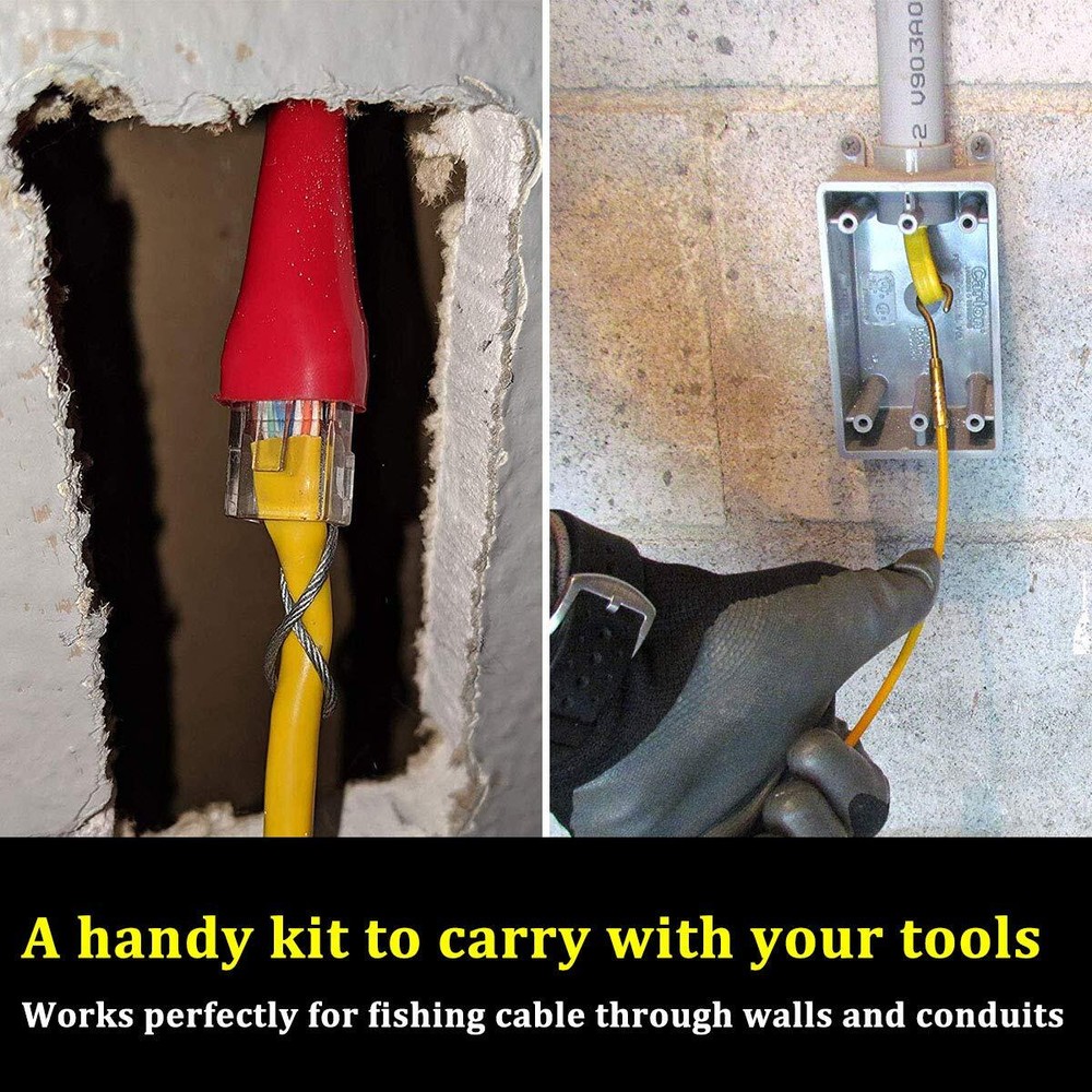 33FT Fiberglass Running Electrical Wire Cable Glow Rods Wire Pulling Tools Fi...