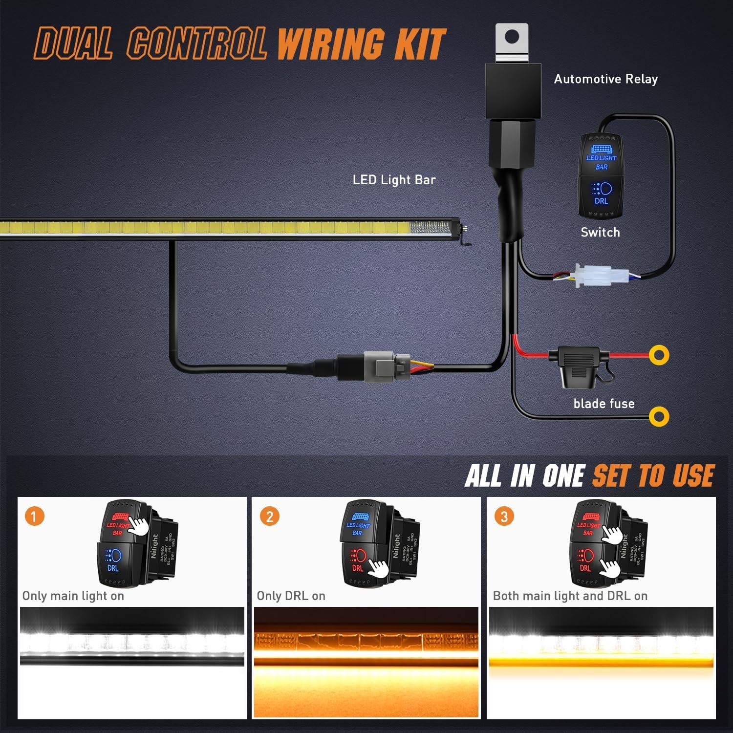 Nilight 50.5 Inch LED Light Bar with Amber DRL 210 W Single Row Flood Spot Combo