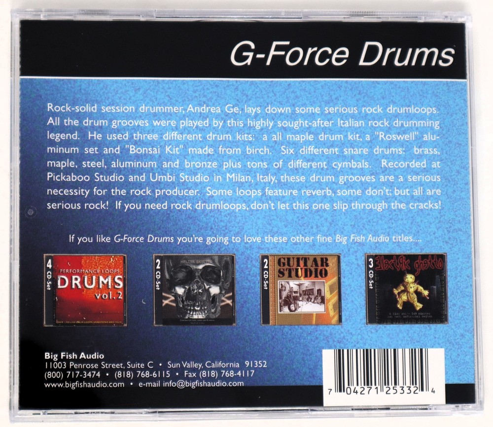 Big Fish Audio G-Force Drums Sample Library/Sound Library/Sampling Double CD