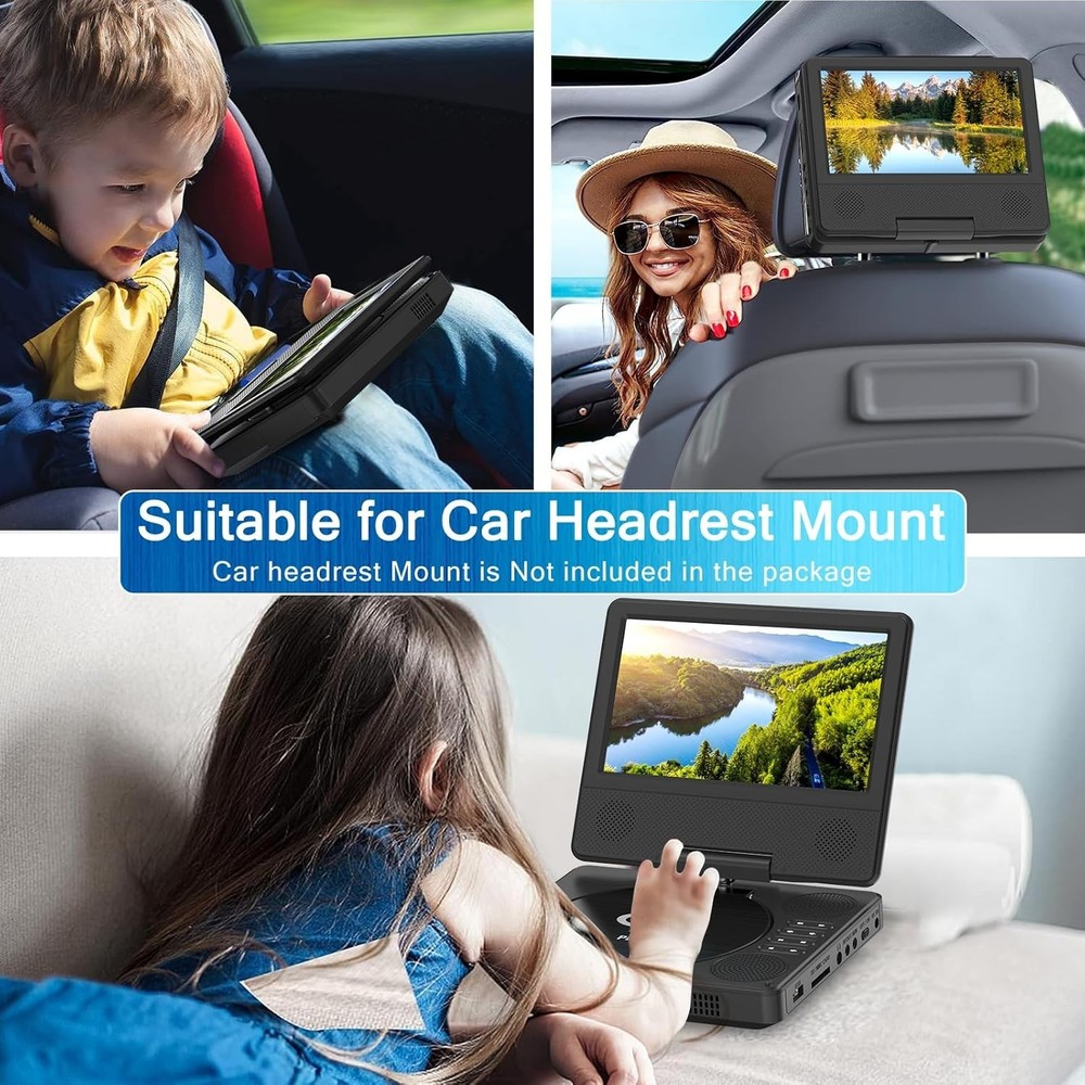 9.5" Portable DVD Player with HD Swivel Screen Support CD/DVD/SD/USB