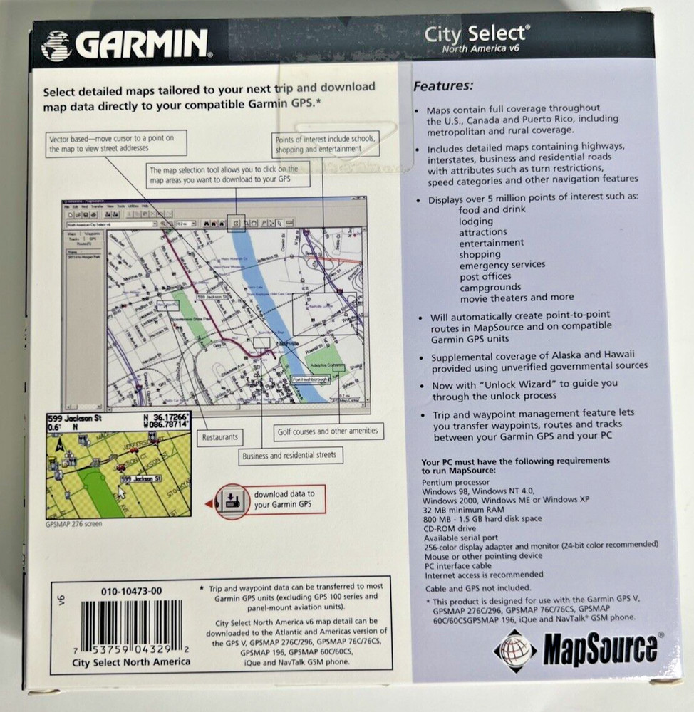 Garmin MapSource North America City Select Version 6 CDROM 2004 2 Discs