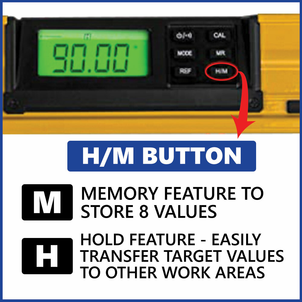 24 Inch Magnetic Digital Level with Bubble, Memory Functions and Protractor