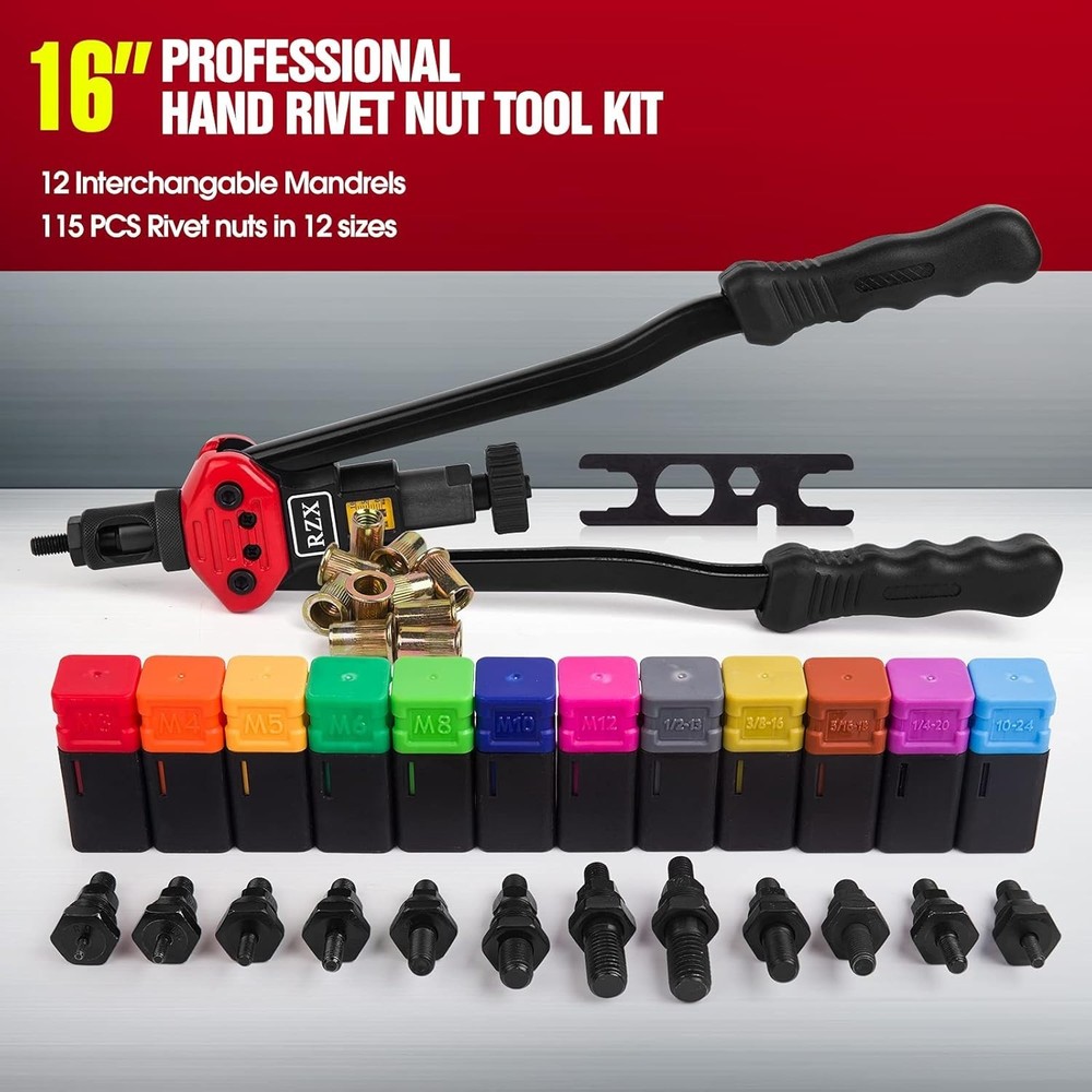 Rivet Nut Gun Kit Rivnut Setting Tools Nut Setter Tool Hand Blind Riveter 16"