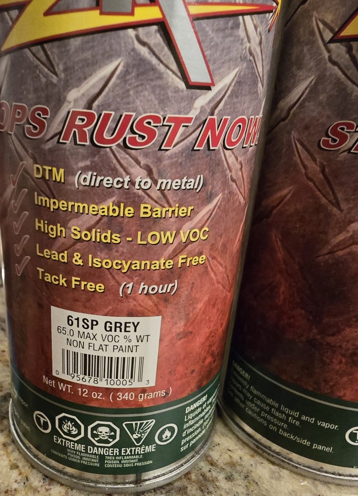 2 Cans Zero Rust - 61SP - Gray Rust Inhibitive Coating - 12oz Aerosol