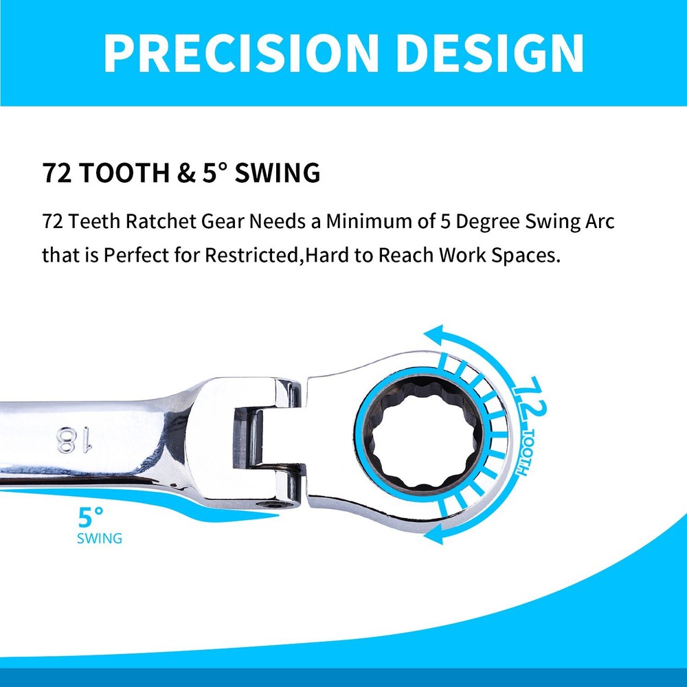 Ratcheting Spanner Set, 6Pcs 8-19mm Multifunction Double Head Metric Flexible