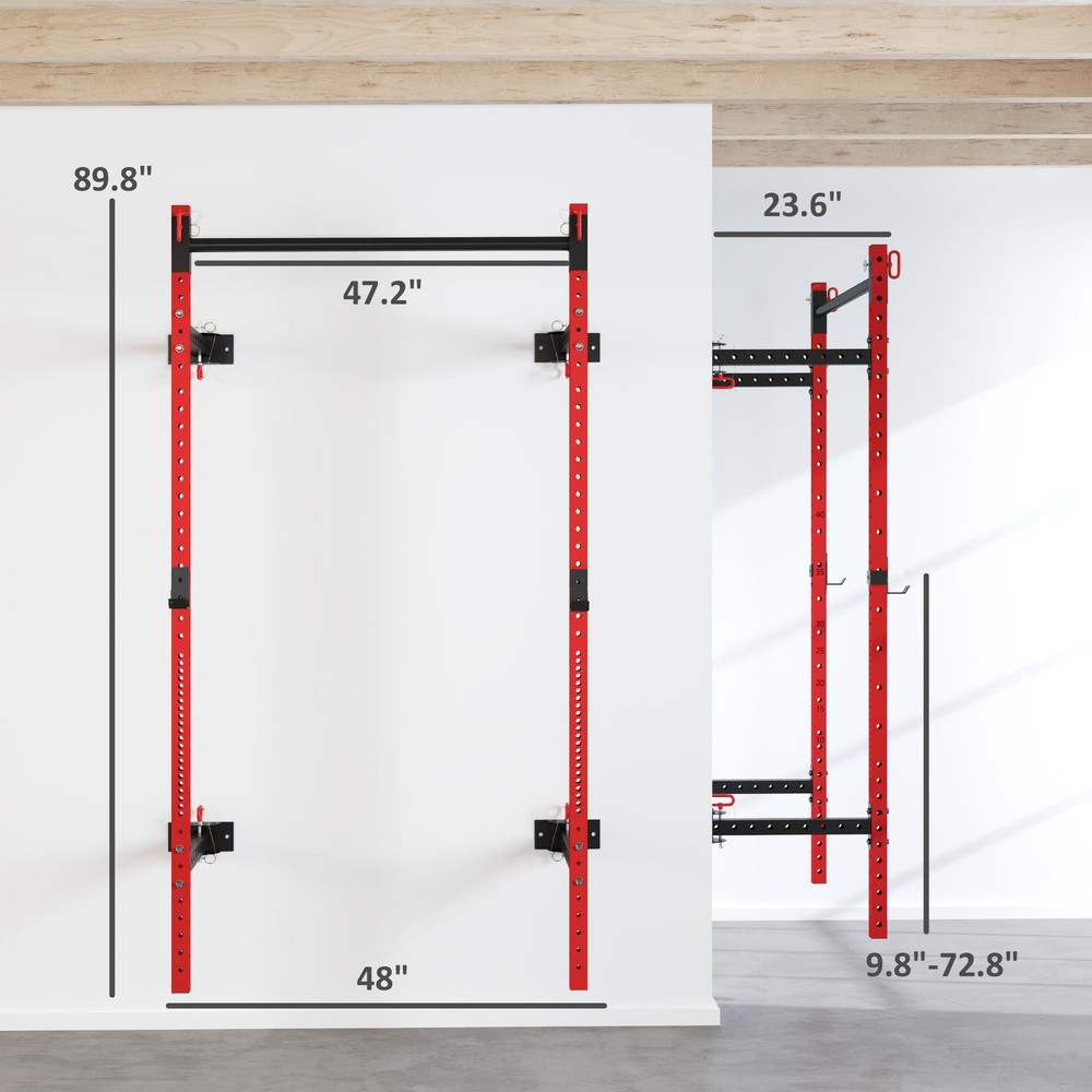 Folding Squat Rack with Adjustable Pull-Up Bar, 1000 Pounds Capacity Wall Mou...