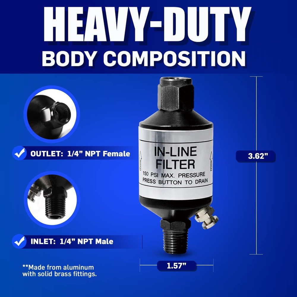 Air Compressor Water Separator & Dryer 1/4" NPT Push-Button Drain US