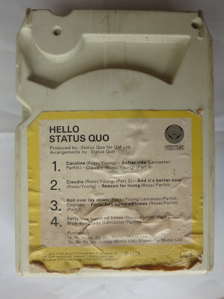 8 track cartridge STATUS QUO HELLO !