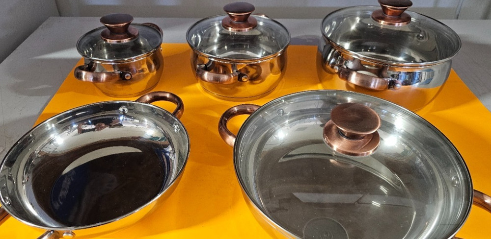 Command Performance Bronze 9 Pc Cookware Set Glass Lids Stainless New No Box