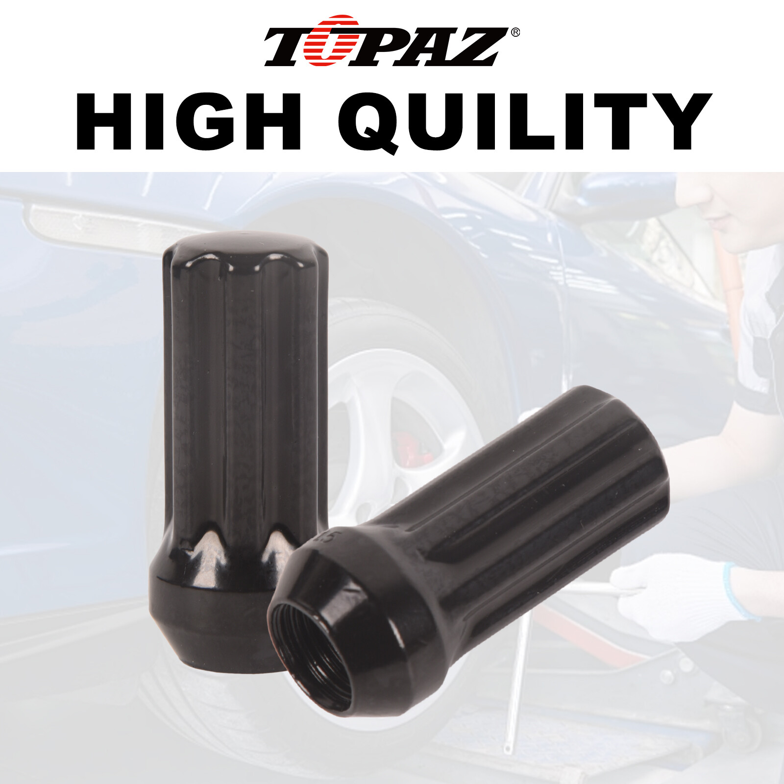 24Pcs+Key 14x1.5 Black 7 Spline Lug Nuts 2" Fits Chevy GMC Silverado Sierra 1500