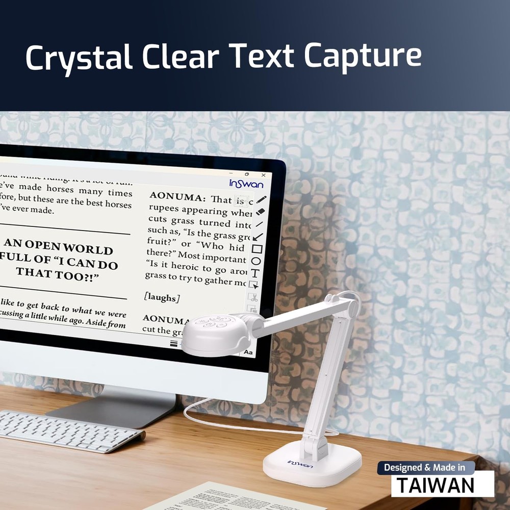 INS-1 Classic USB Document Camera/Webcam – 8MP, Auto Focus, LED, Mic, Perfect...