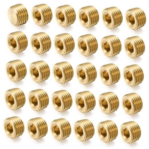 30 Pcs 1/4" NPT Brass Male Pipe Plug Fitting Set Internal Hex Thread Socket