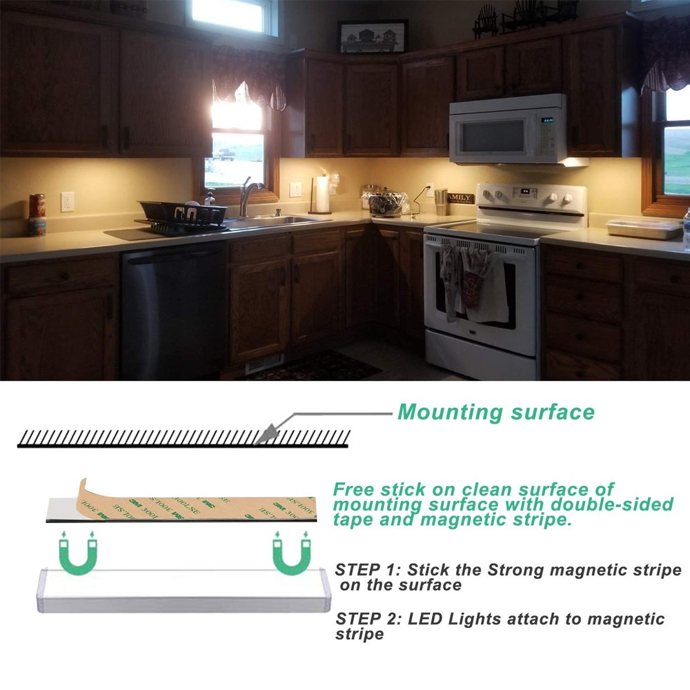 Motion Sensor Under Cabinet Lights with Remote 2 Pack, Dimmable Battery Opera...