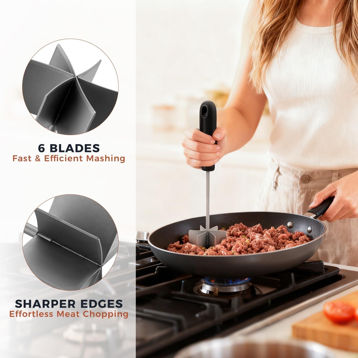 304 Stainless Steel Meat Chopper & Masher, 10 Inch Heat Resistant Ground Beef...
