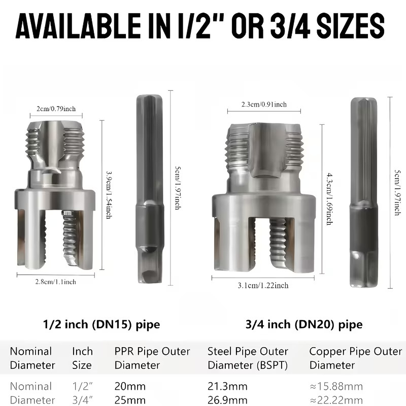 1/2'' & 3/4'' Integrated Internal & External Pipe Threading Tool for PPR PVC MPP
