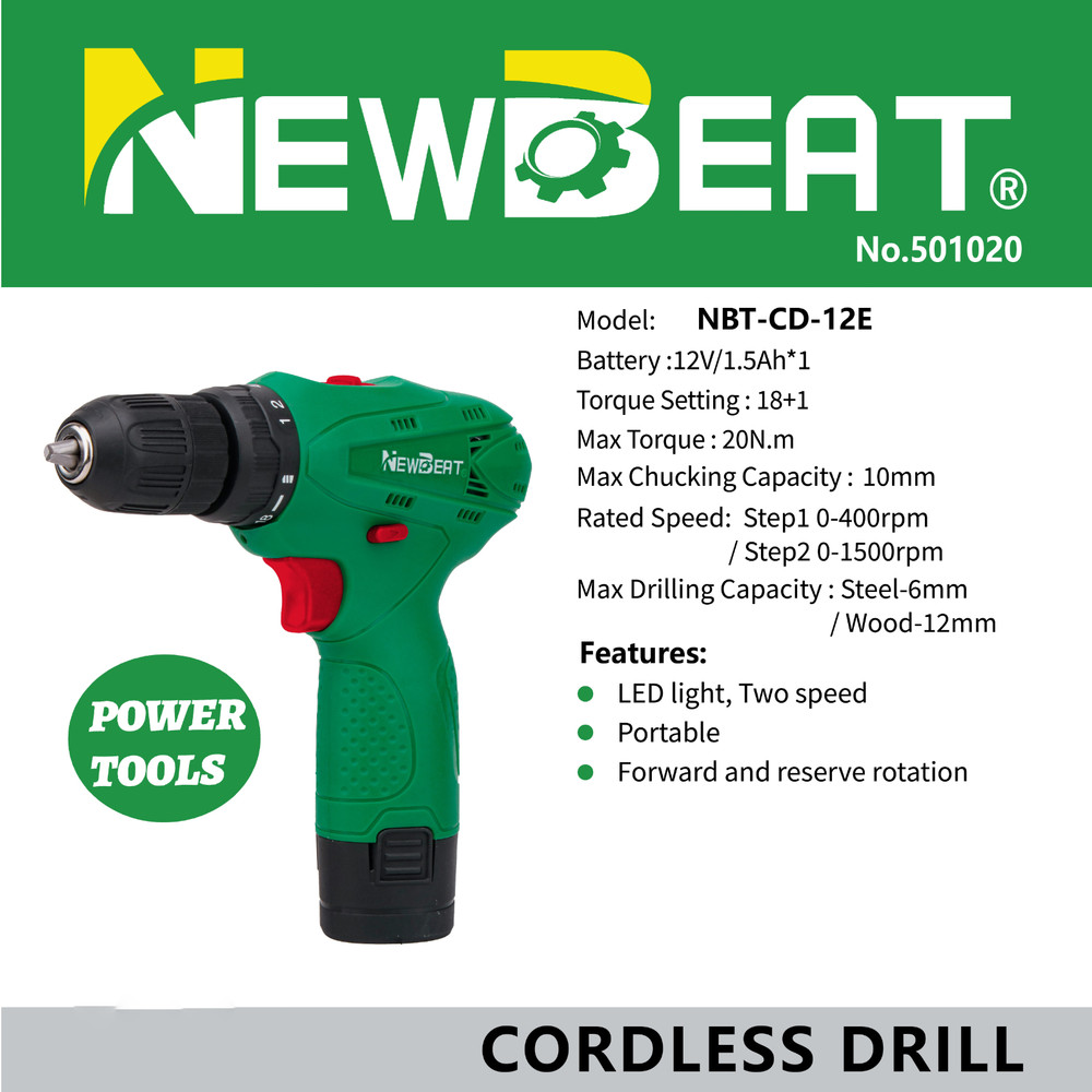 Variable Speed Cordless Drill Driver 12V Lithium Ion Battery LED Work Light