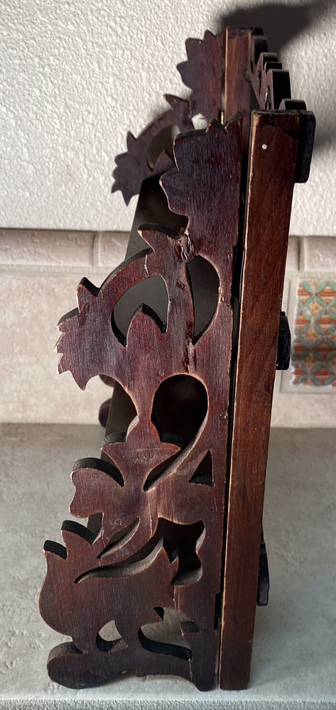 Antique Victorian brown decorative Scrollwork folding small Display Rack shelf