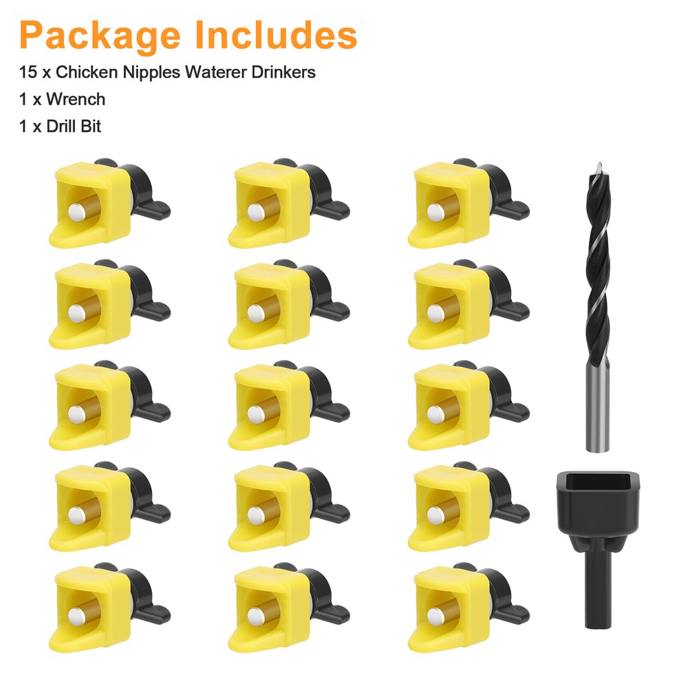 15x Chicken Nipple with Drill Bit Automatic Waterer Poultry Drinker Hen Drinking