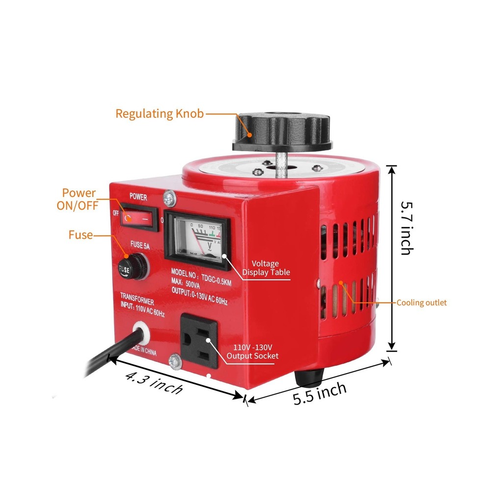 Beleeb Voltage Transformer 5 Amp Auto AC Variable Voltage Regulator,500VAC Ma...