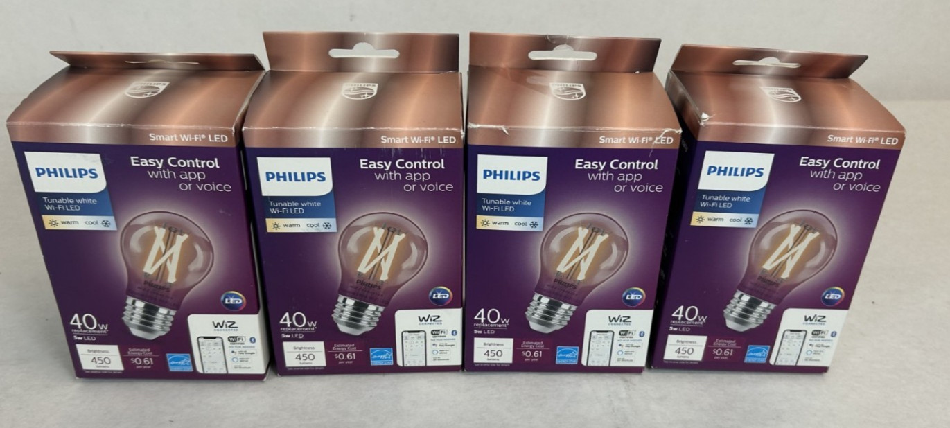 4x Philips Smart Bulb LED 40W Eq. Dimmable Wi-Fi Wiz A15 Standard