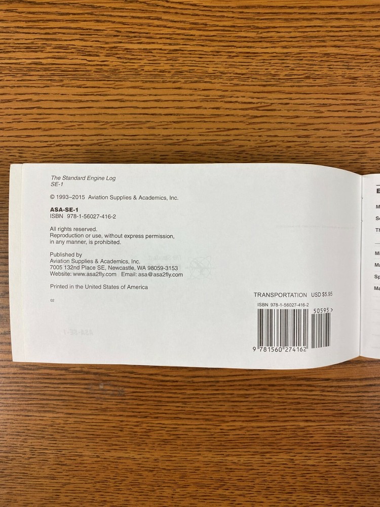 ASA Engine Log - Softcover - ASA-SE-1 (A)
