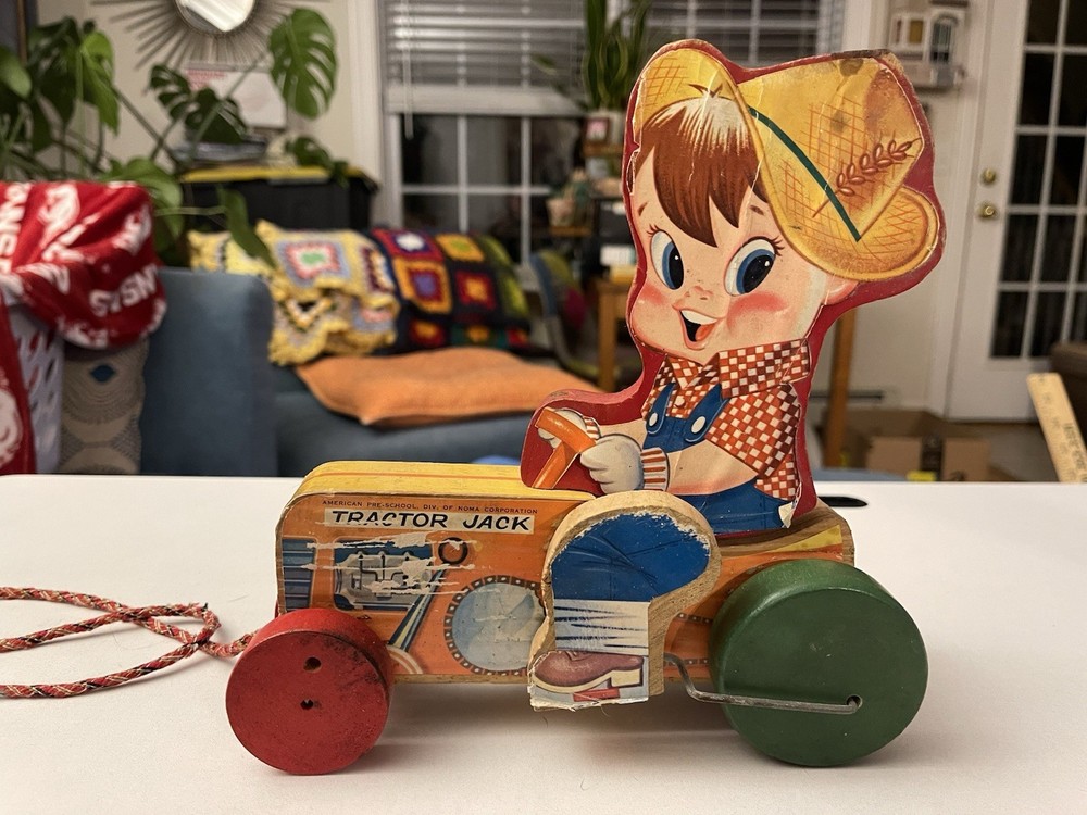 Tractor Jack Pull Toy Vintage Noma Corp