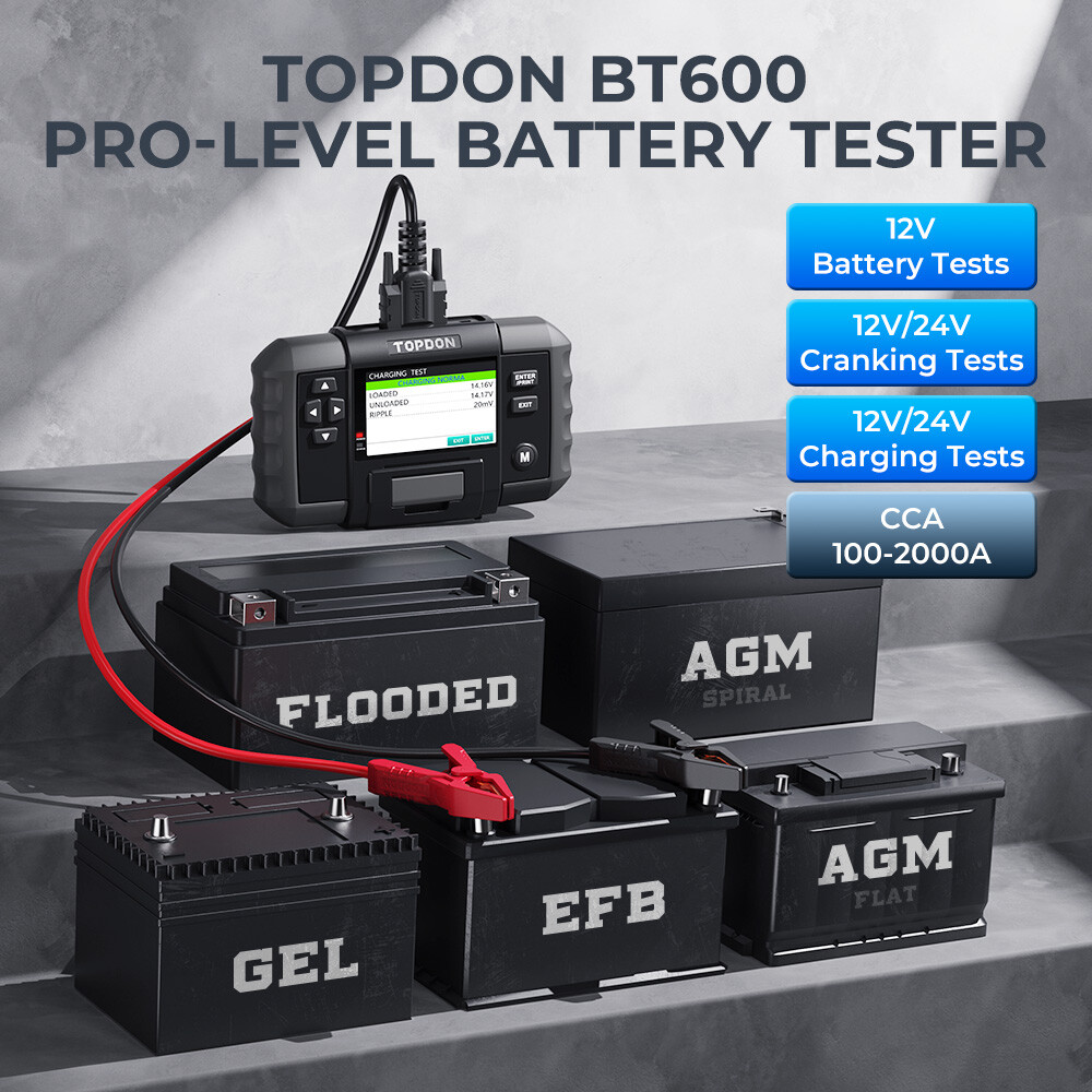 TOPDON BT600 Battery Tester Load Test Tool & Thermal Printer with Printer Paper