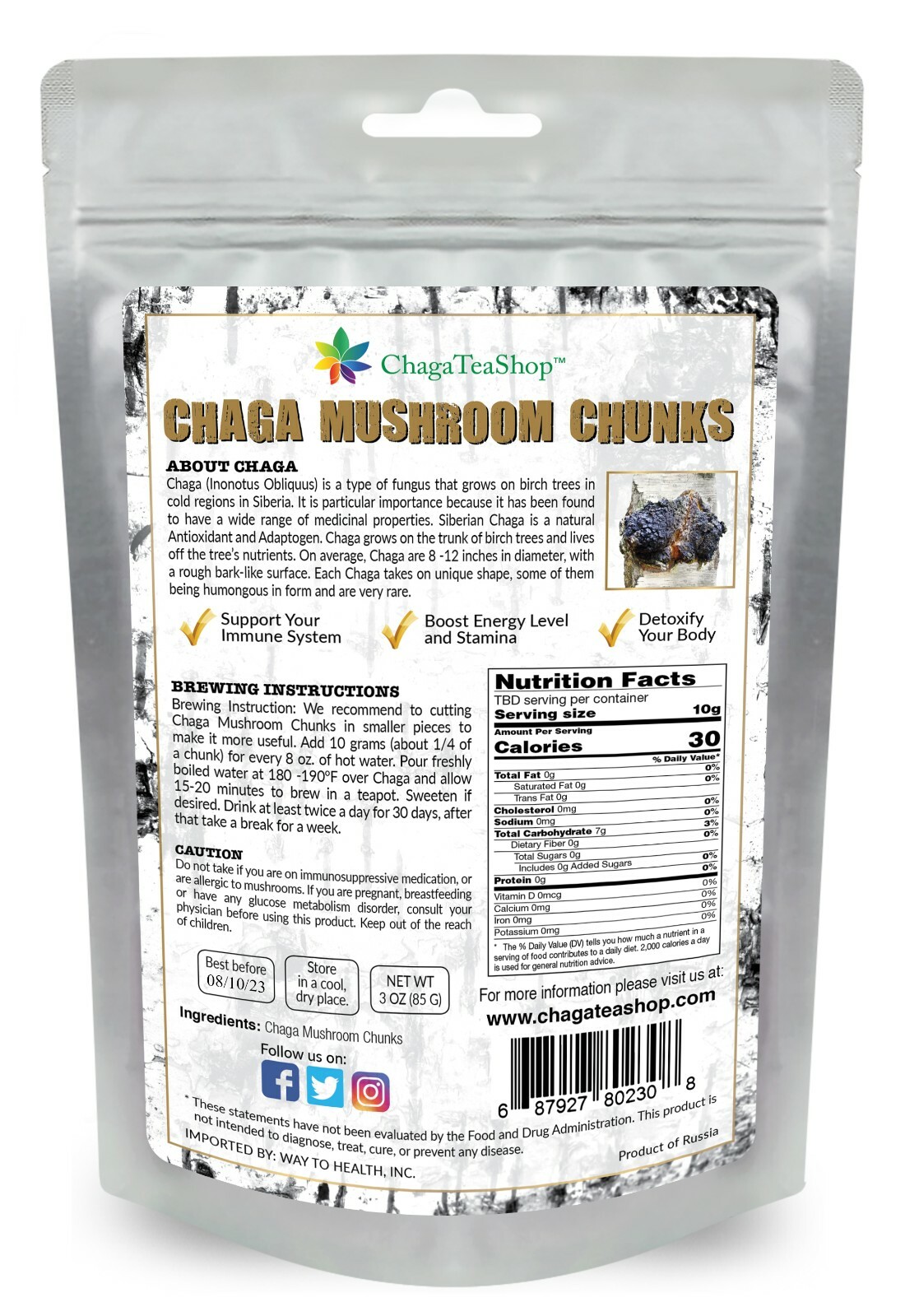 All Natural Siberian Chaga Whole Mushroom Chunks Wild Harvested