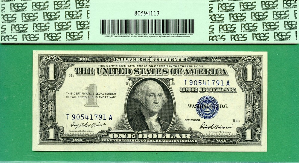 ERROR - GUTTER FOLD ON BACK - 1957 $1 SC - PCGS CU 64 PPQ - GUTTER FOLD ERROR