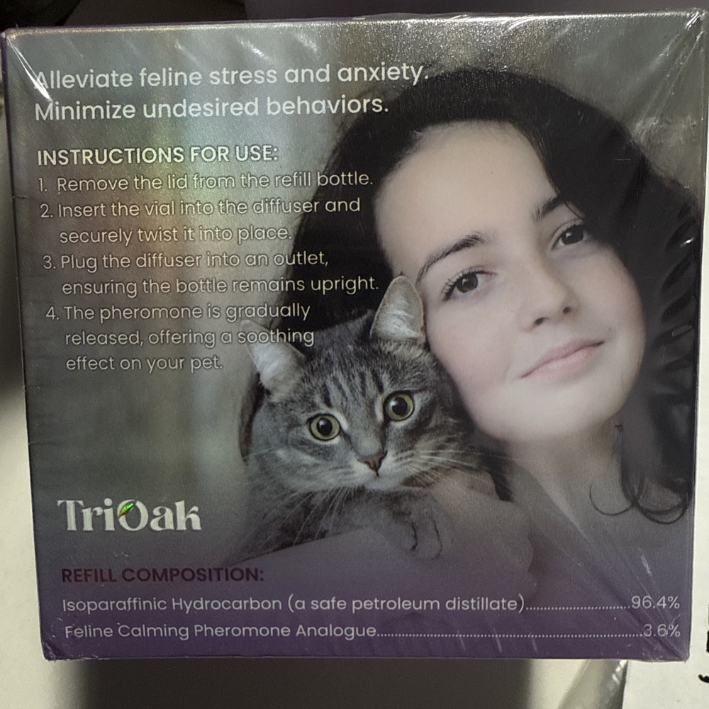 TriOak Cat Calming Diffuser 2 in 1 Anxiety Relief Pheromone Refills 4 Pack *READ
