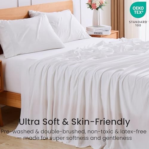 5 Pcs Sheets Set for Adjustable Bed with Elastic Corner Split King 01- White