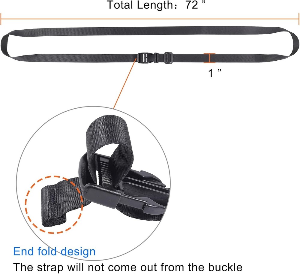 Buckle Straps with Clips, Adjustable Nylon 6’x1, Black