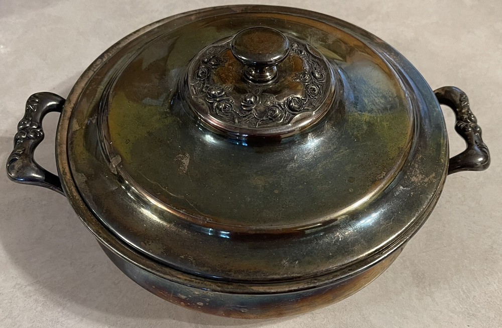 Antique Silver  bowl With Handles And Lid