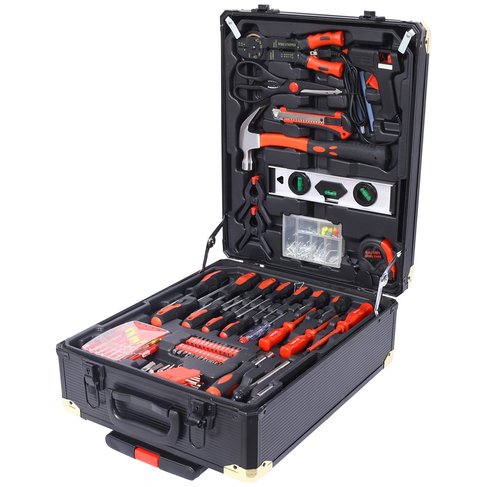 General Household Tool Kit with Rolling Tool Box, Tool Set Kit for Maintenance
