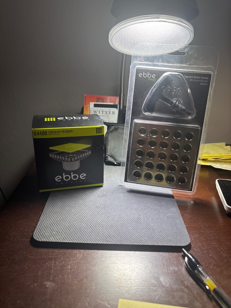 Ebbe E4400 Drain Riser with Plug + Ebbe Pro E4404 Square Drain Cover Brushed Nic