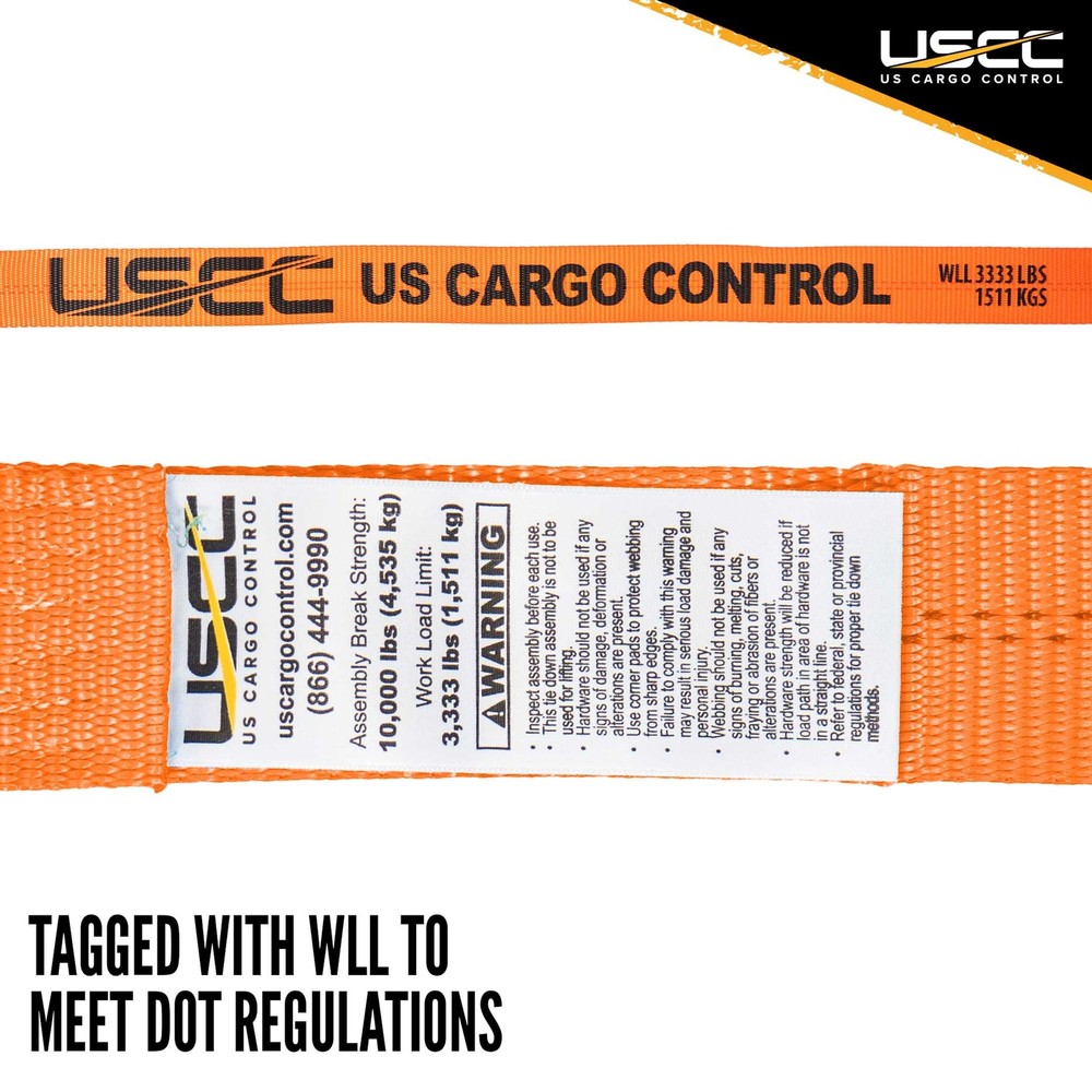 USCC 2" X 27' Wire Hook Ratchet Strap - Orange 2PK