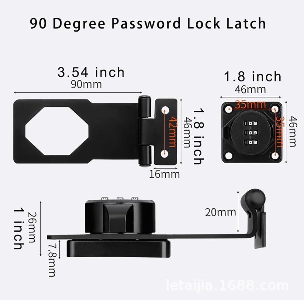 Password Rotary Hasp Locks 90 Degree Door Security Slide Latch Lock2 Pack Bla...