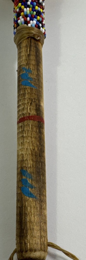 Rawhide Percussion Rattle with Beaded Handle - Turtle